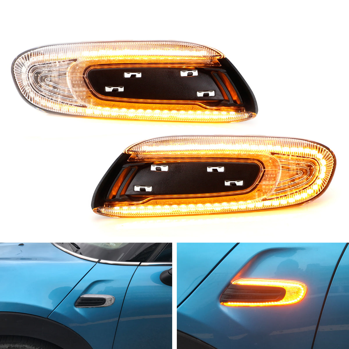 Clear Sequential Blink Amber LED Fender Side Marker For MINI