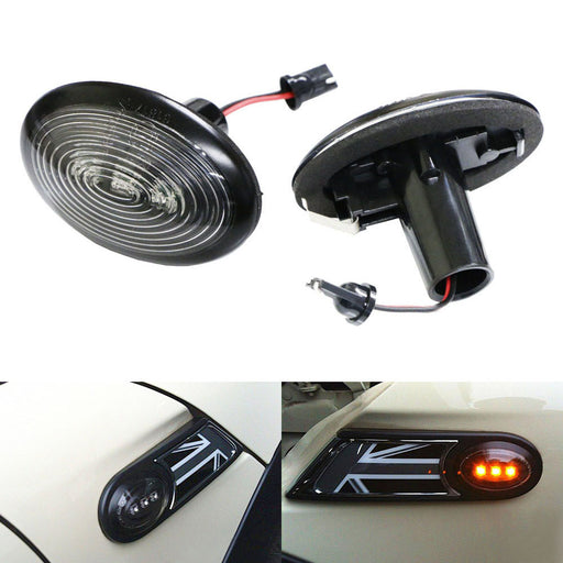 Black Smoked Side Marker Lamps w/Amber LED Lights For 2006-2014 MKII MINI Cooper