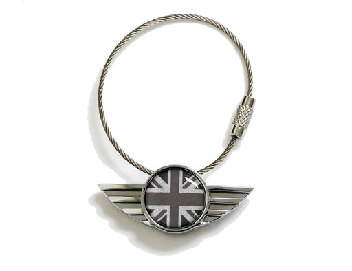 Black/Grey UK Union Jack Wing Logo Shape Key Chain Ring Keychain For MINI Cooper