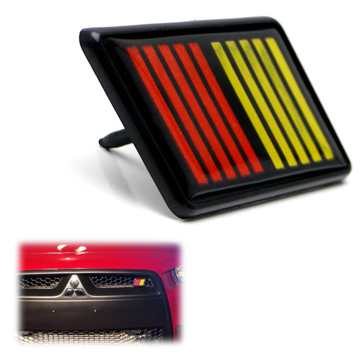 Red/Yellow Grille Badge Emblem w/Rear Mounting Panel/Tooth Locks For Mitsubishi