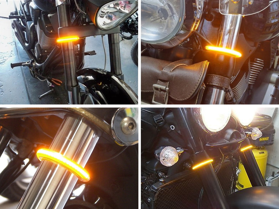 Universal Wrap Around Mount Amber LED Turn Signal Light Strips For Motorcycle