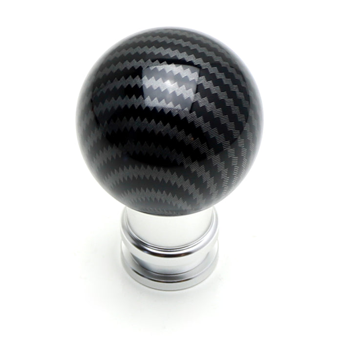 Carbon Fiber Pattern Ball Gear Shift Knob w/ Silver Base Universal Fit 5 6 Speed