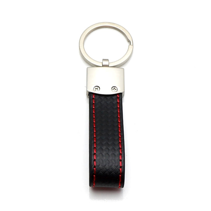 Twill Weave "Carbon" Style Black Leather Strap Key Chain w/ Sports Red Stitching