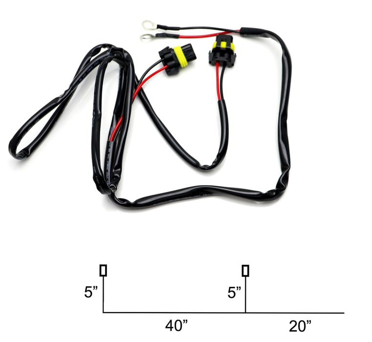 5ft Long Dual 9005/H10/9006/HB4 Connectors Y-Splitter Harness w/ Ring Terminals