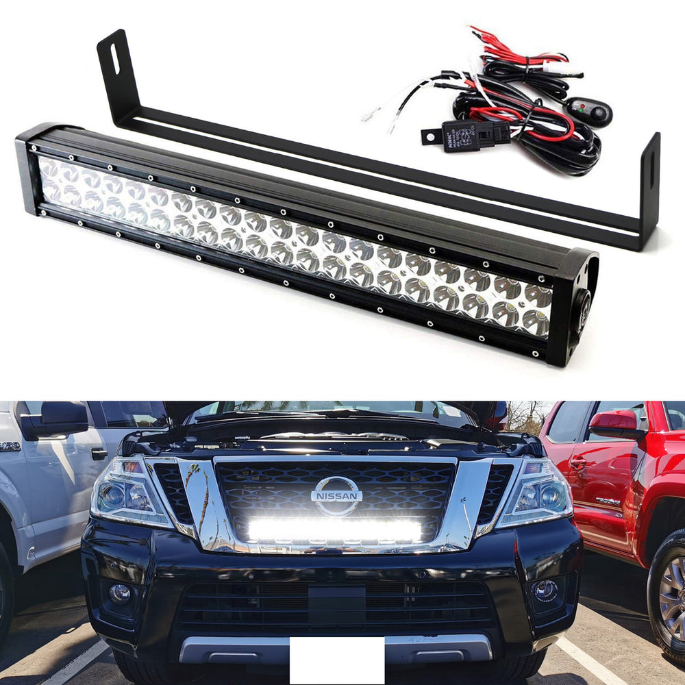 20" 120W LED Light Bar w/ Grill Mounting Bracket, Wire For 2016-20 Nissan Armada