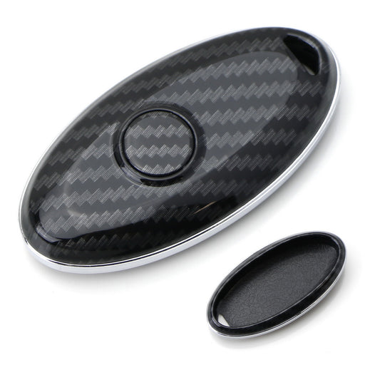 Black "Carbon Fiber" Key Fob Cover For Nissan Infiniti Oval Shape 2/3/4/5 Button