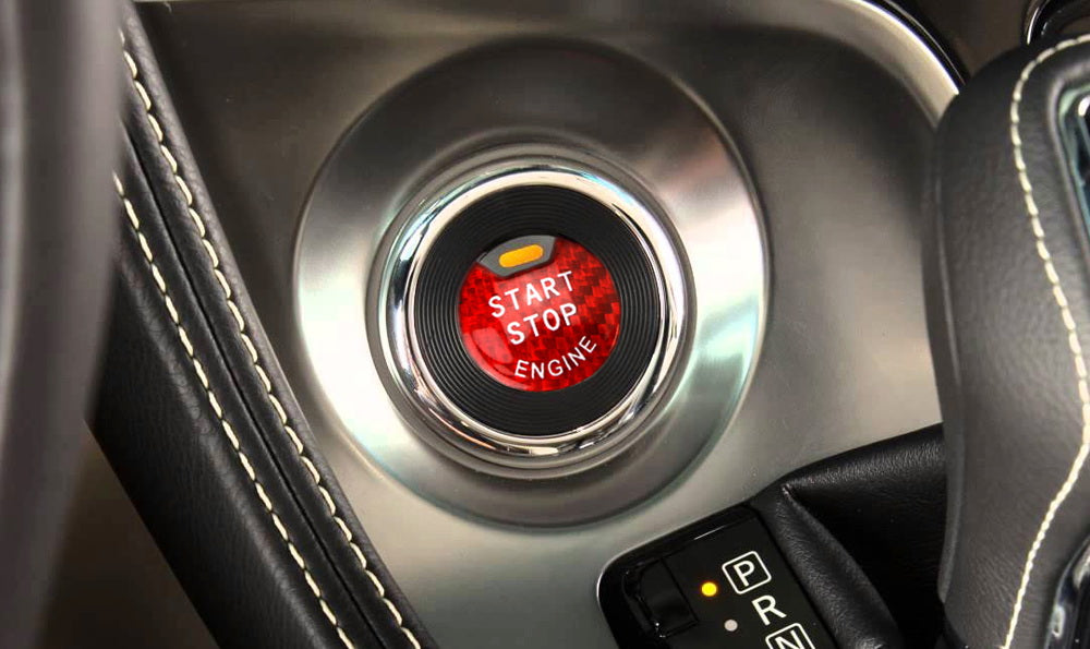 Red Real Carbon Fiber Keyless Engine Push Start Button Cover For