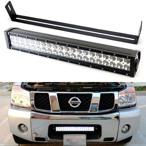 120W 20" LED Light Bar w/ Lower Bumper Mounting Bracket, Wiring For Nissan Titan