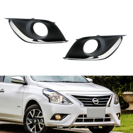OEM-Spec Fog Lamp Bezel Garnish Covers w/Chrome Trim For 15+ Nissan Versa Sedan