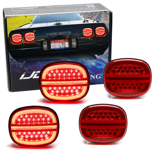 Red Lens w/ Chrome Reflex Full LED Halo/Laser Tail Lamps For 1990-96 C4 Corvette