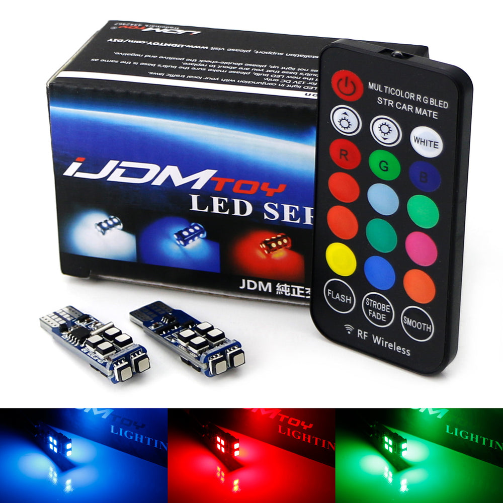 Multi-Color RGB 168 194 T10 LED Bulbs w/RF Remote Control For Car