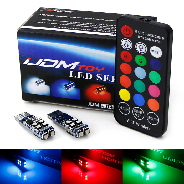 Multi-Color RGB 168 194 T10 LED Bulbs w/RF Remote Control For Car Parking Lights