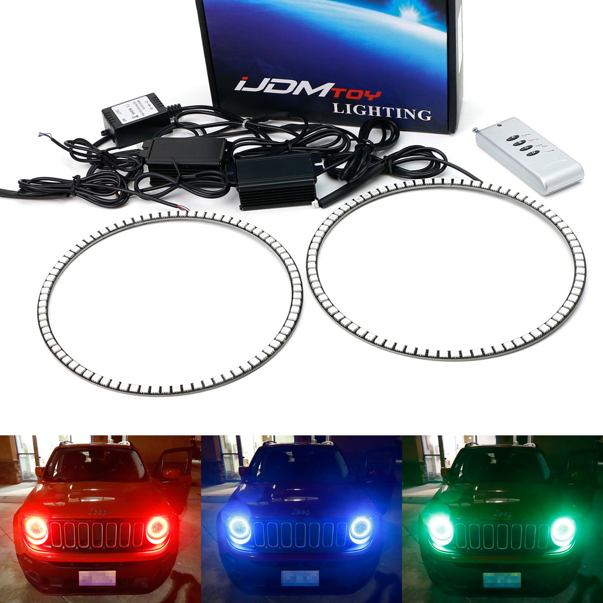RGB LED Headlight Angel Eye Halo Ring Kit For 15+ Jeep Renegade 07-14 ...