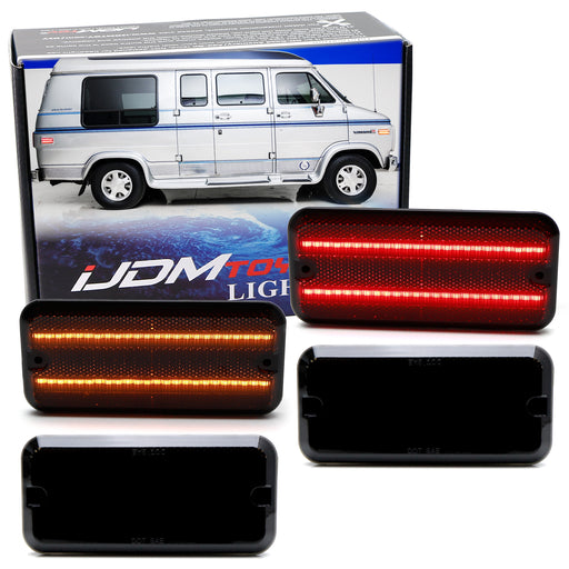 Smoked Lens Amber/Red Full LED Front/Rear Side Markers For 1985-95 GMC/Chevy Van