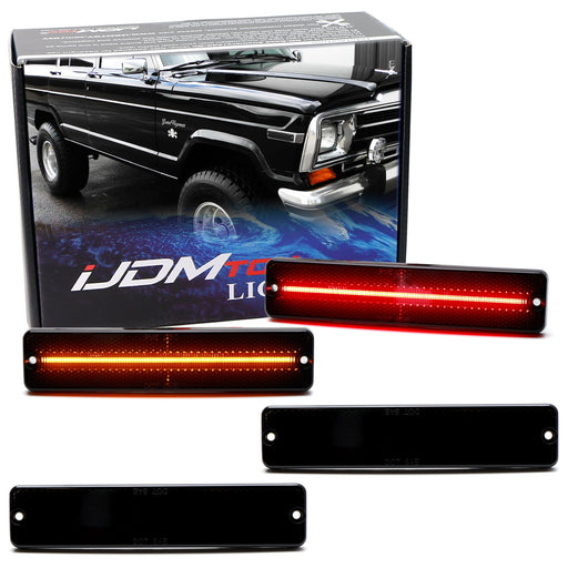 Smoke Lens Amber/Red Full LED Strip Side Markers For 1984-91 Jeep Grand Wagoneer