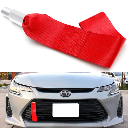Racing Style Tow Hook Mount Sports Red Towing Strap For 2005-10, 14-16 Scion tC