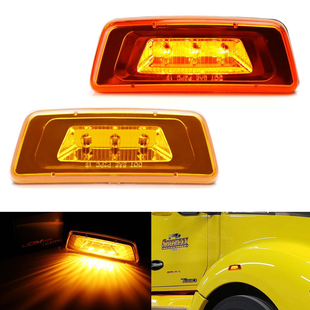 Amber Lens Amber LED Wheel Fender Side Marker Lights For Kenworth T680
