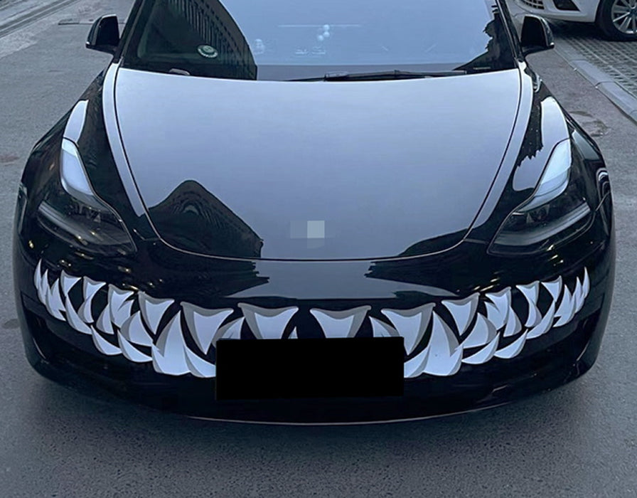 65-in Black/Grey Mouth/Teeth Vinyl Decals For Tesla Model-3 Model-Y Front Bumper