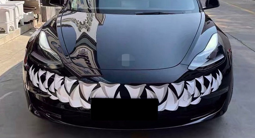 65-in White/Grey Mouth/Teeth Vinyl Decals For Tesla Model-3 Model-Y Front Bumper