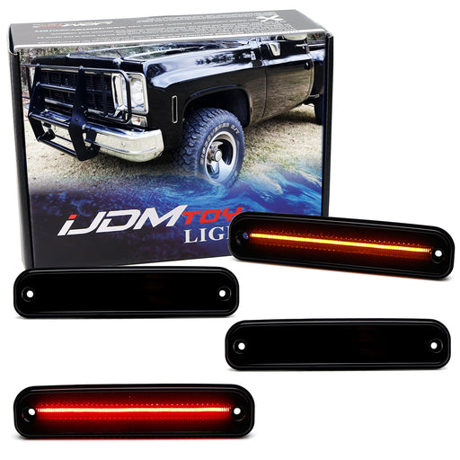 4pc Set Smoke Lens Amber/Red Full LED Side Markers For 75-80 Chevy GMC C/K Truck