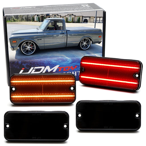 Smoke Double Row Amber/Red Full LED Side Markers For 1968-72 Chevy/GM Pickup SUV