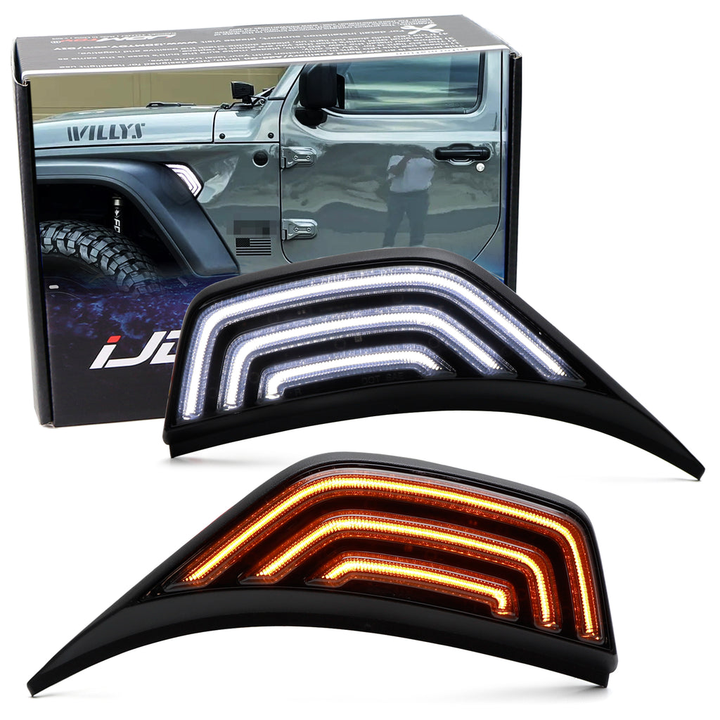 Smoked Lens White/Amber Sequential Blink LED Fender Flare Lights