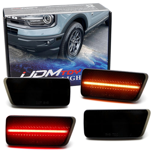 4pc Set Smoke Lens Amber/Red Full LED Side Markers For 2021-up Ford Bronco Sport