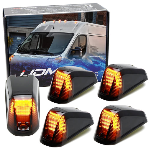 5pc Smoke Lens Amber Full LED Front Cab Roof Light Kit For 2014-23 RAM ProMaster