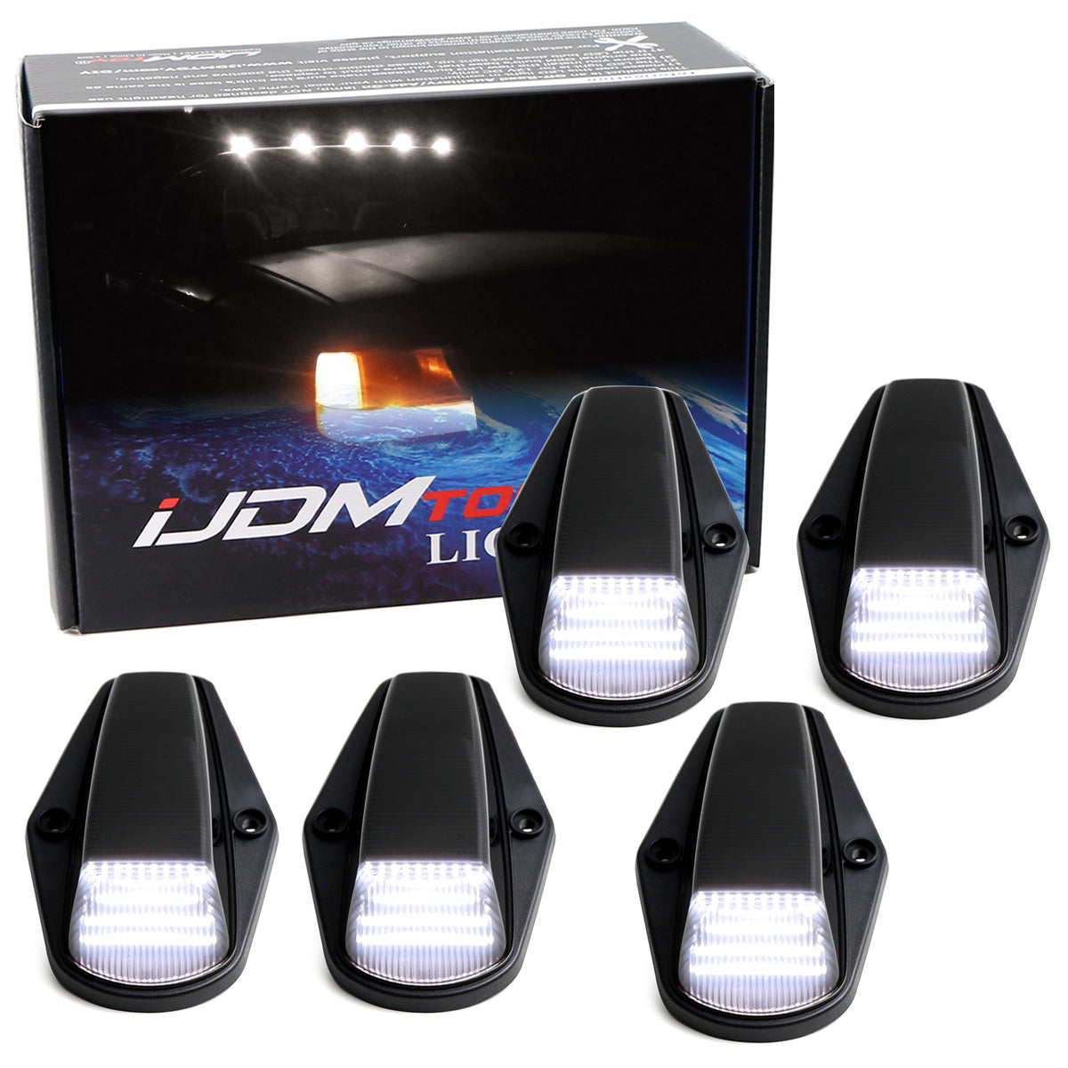 5x Smoke Lens Roof Cab Marker Lights W/White LED Bulbs For 80-97 Ford F250 F350