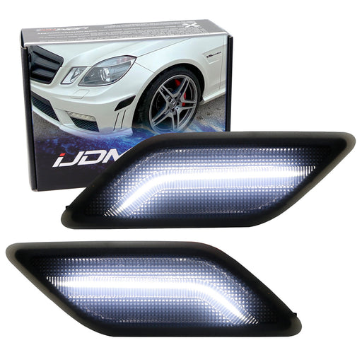 Smoked Lens White LED Side Marker Lights For 10-13 Mercedes Pre-LCI E-Class 4Dr