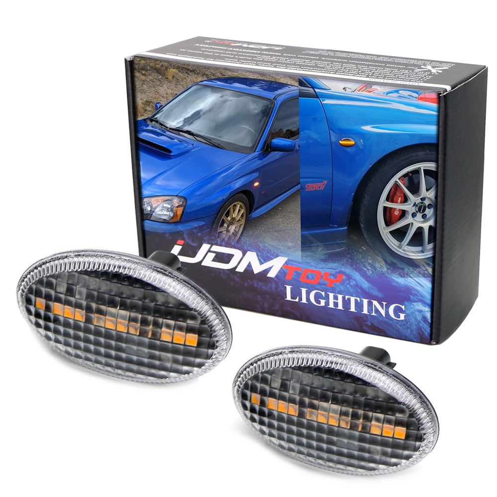 JDM Spec Clear/Black 15-LED Amber Side Markers For 00-07 Subaru Impreza WRX STI