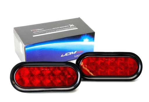 6-1/2" Red Lens 10-LED Surface Mount Oval Shape Stop-Turn Tail Lights For Trucks