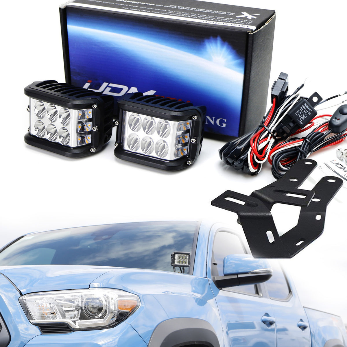 White LED A Pillar Driving Lights w/Amber Strobe Feature For 16-23 Toyota Tacoma White LED A Pillar Driving Lights w/Amber Strobe Feature For 16-23 Toyota Tacoma