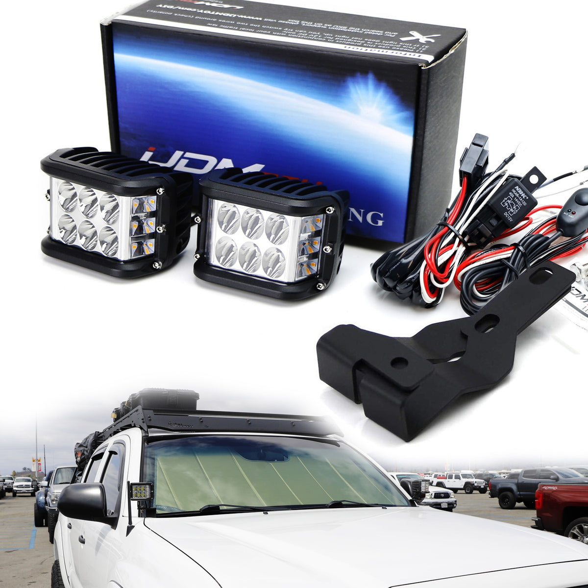 White LED A Pillar Driving Lights w/Amber Strobe Feature For 05-15 Toyota  Tacoma