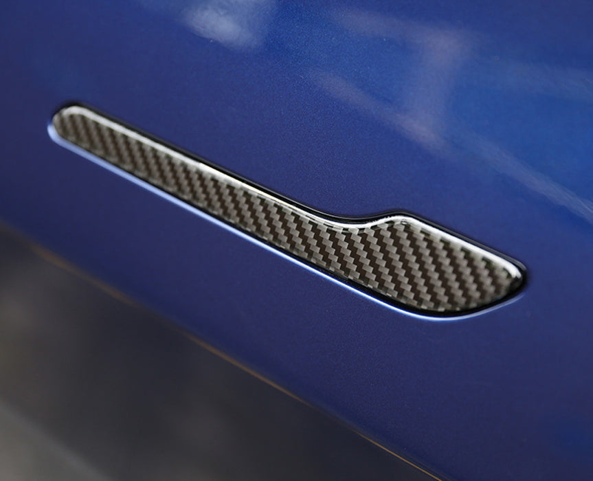 4pc Carbon Fiber Side Door Push Handle Decoration Cover Trims For 17-up Tesla 3