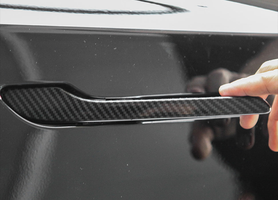 4pc Carbon Fiber Side Door Push Handle Decoration Cover Trims For 17-up Tesla 3