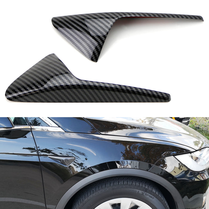Black Carbon Fiber Style Sidemarker Decoration Cover Trims For Tesla Model 3 S X