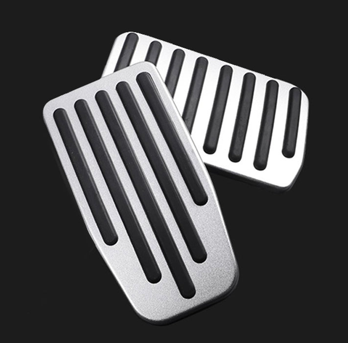 2pc Set Track Design Silver Aluminum Foot Pedal Covers For 17-up Tesla Model 3,Y