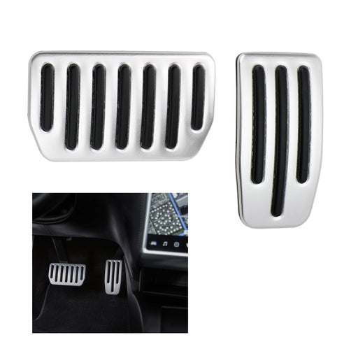 2pc Silver Accelerator And Brake Foot Pedal Covers For 2012-up Tesla S, 15-up X