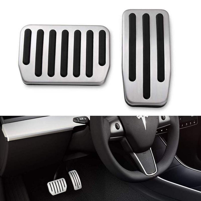 2pc Silver Accelerator And Brake Foot Pedal Covers For 2012-up Tesla S, 15-up X