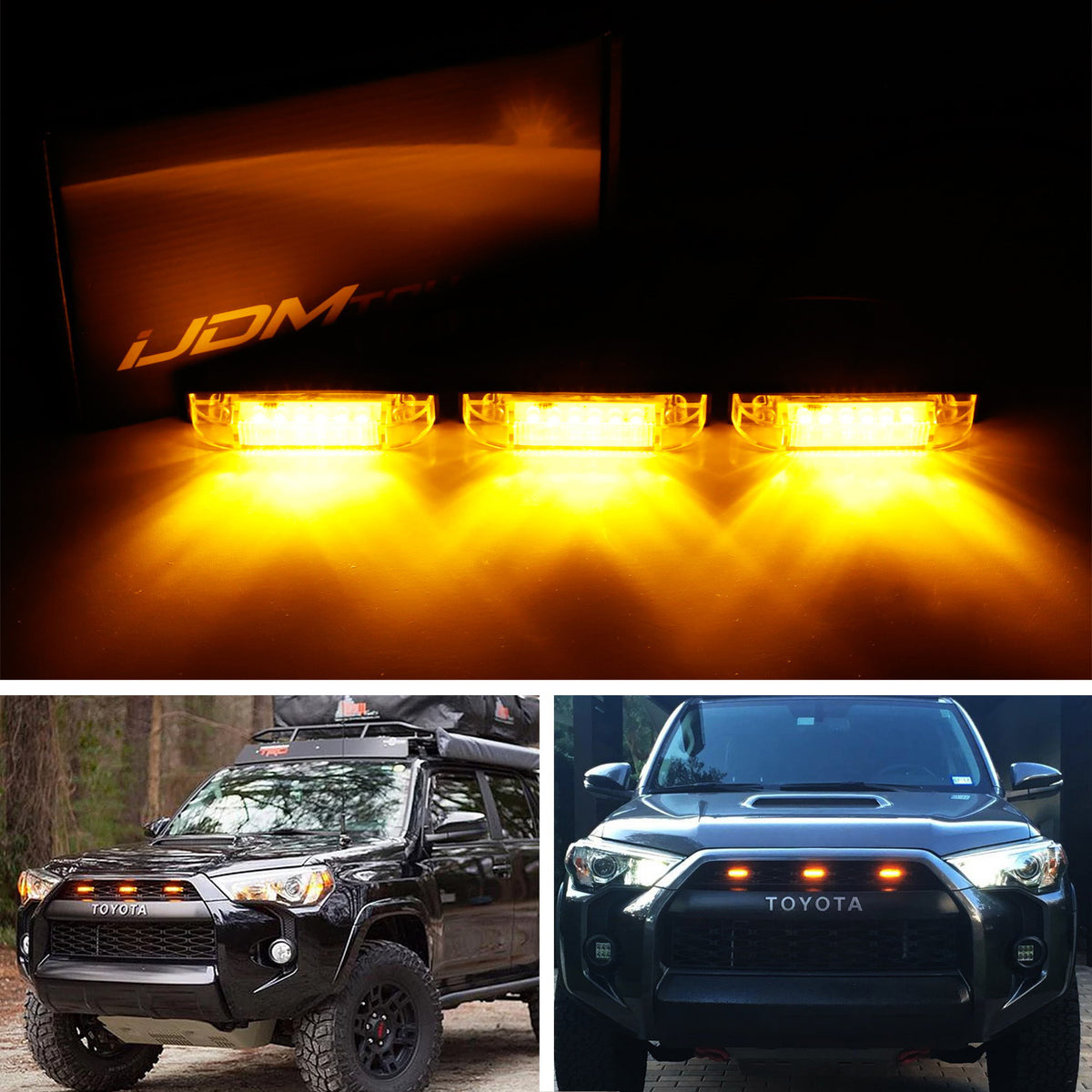 3pcs Amber Lens LED Grille Marker Lights w/ Wiring For Toyota Tacoma 4 ...