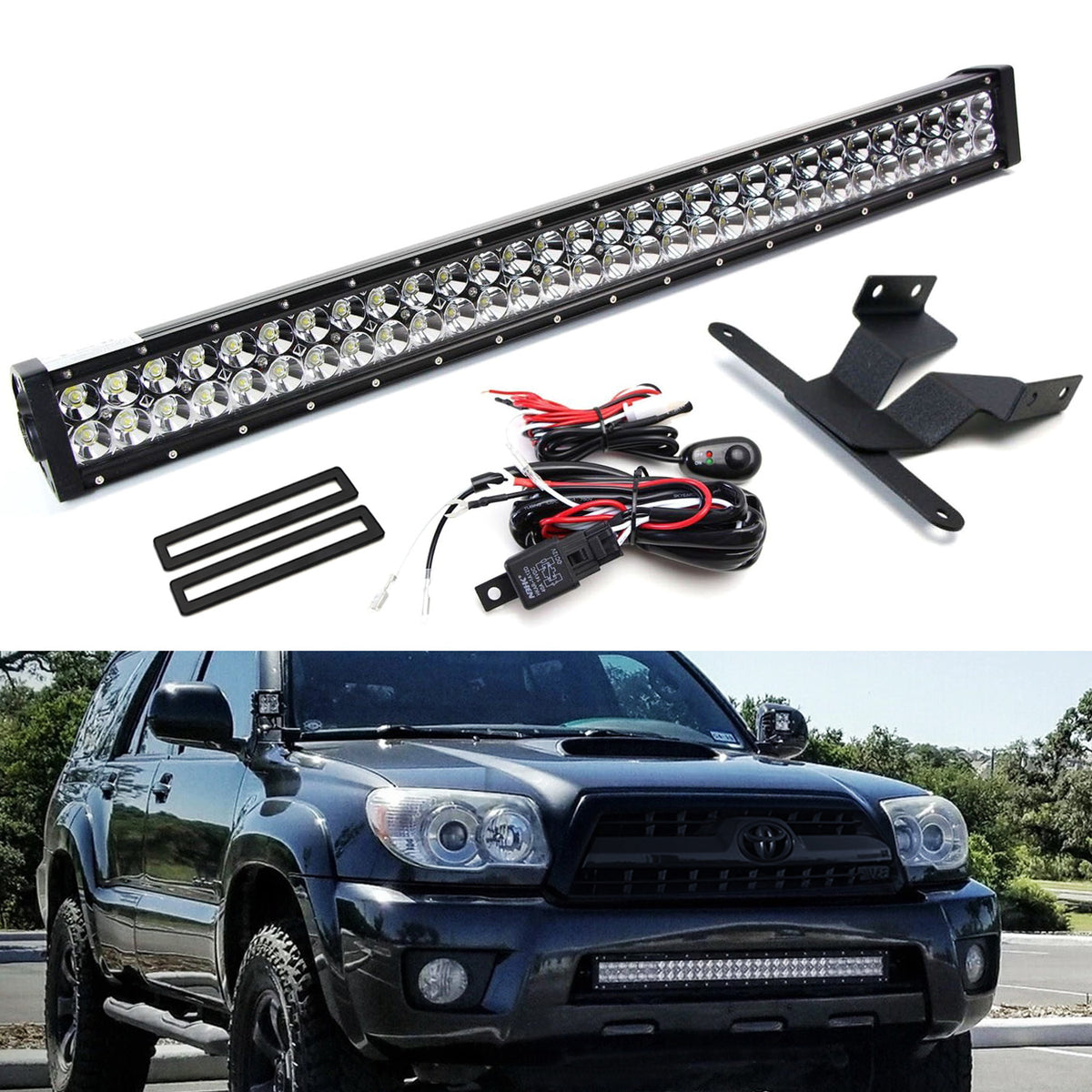 180W 30" LED Light Bar w/ Lower Bumper Bracket, Wiring For 03-09 Toyota 4Runner 180W 30" LED Light Bar w/ Lower Bumper Bracket, Wiring For 03-09 Toyota 4Runner