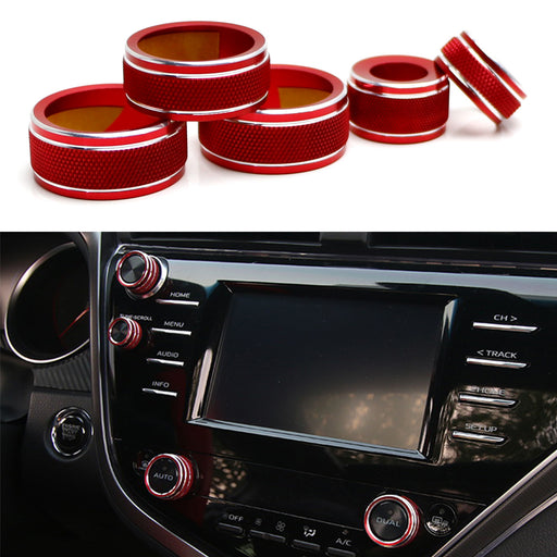 5pcs Red AC Climate Control, Volume, Switch Knob Rings For 2018-20 Toyota Camry