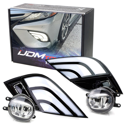 JDM-Spec LED Fog Lamps w/ White/Amber LED DRL Bezels For 18-20 Toyota Camry SE