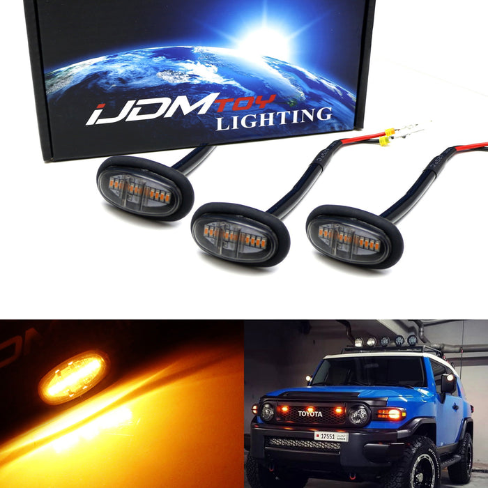 Full Amber LED Grille Marker Light Kit w/Rubber Grommet Base For Truck SUV 4x4