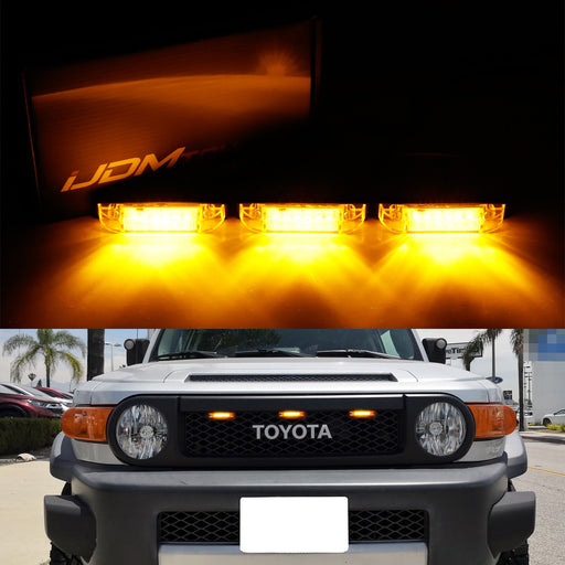 3pcs Amber Lens LED Center Grille Running Light Kit For 07-14 Toyota FJ Cruiser