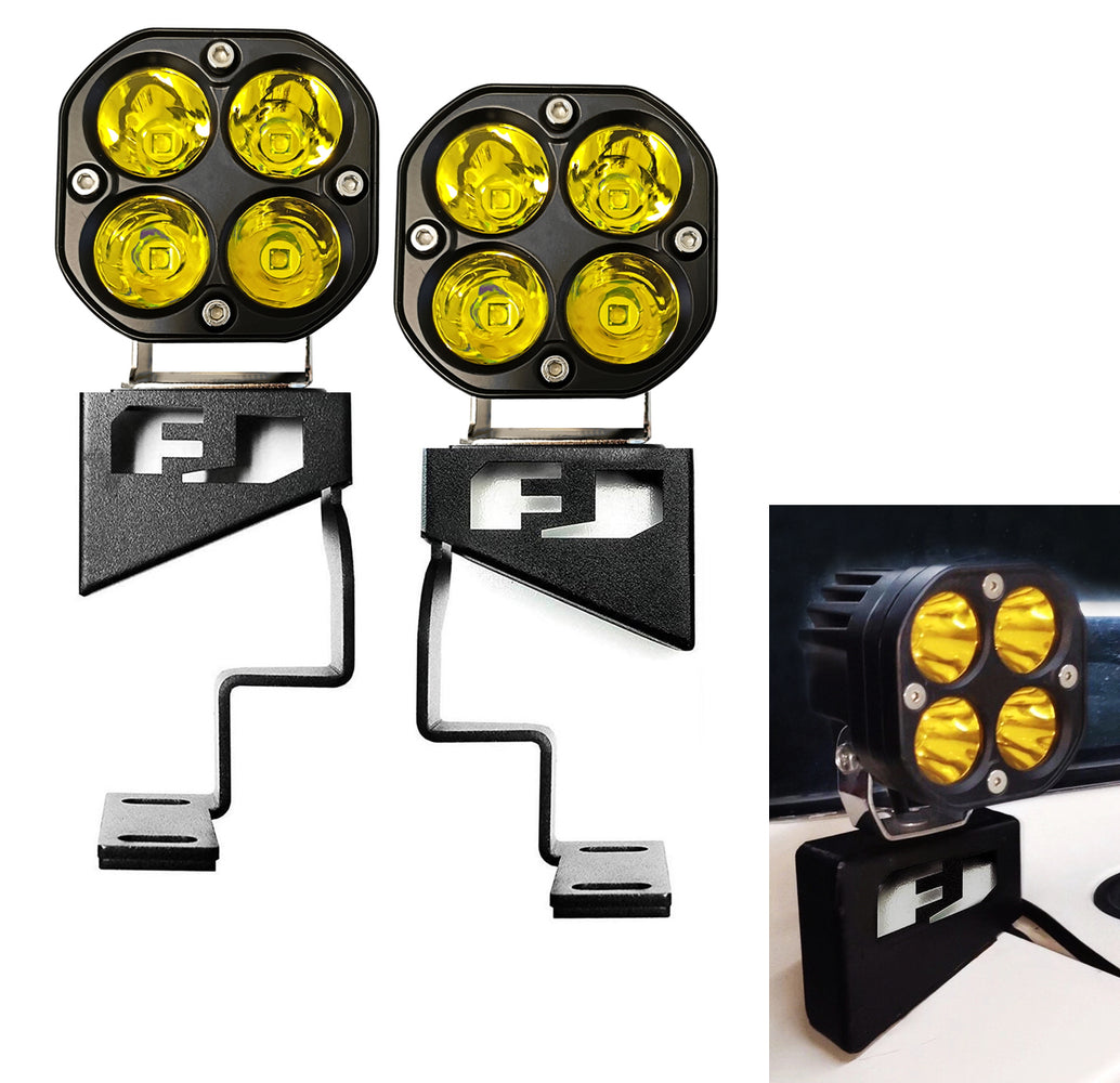 Yellow Round Shape LED Front Cowl Lights w/ Brackets For 07-14 Toyota FJ Cruiser