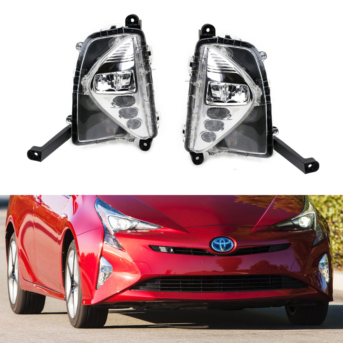 Pair Fog Lights With Wiring Kits For 2015-2017 Toyota Prius C – DOT/SAE, Halogen, Chrome Housing