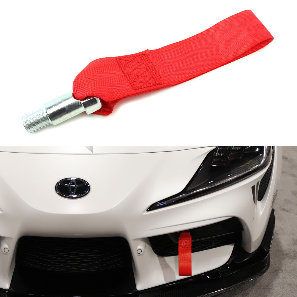 1) Red High Aesthetic Racing Tow Hook Strap Set For 2020-up Toyota