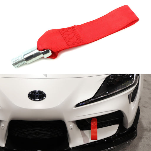 (1) Red High Aesthetic Racing Tow Hook Strap Set For 2020-up Toyota Supra GR